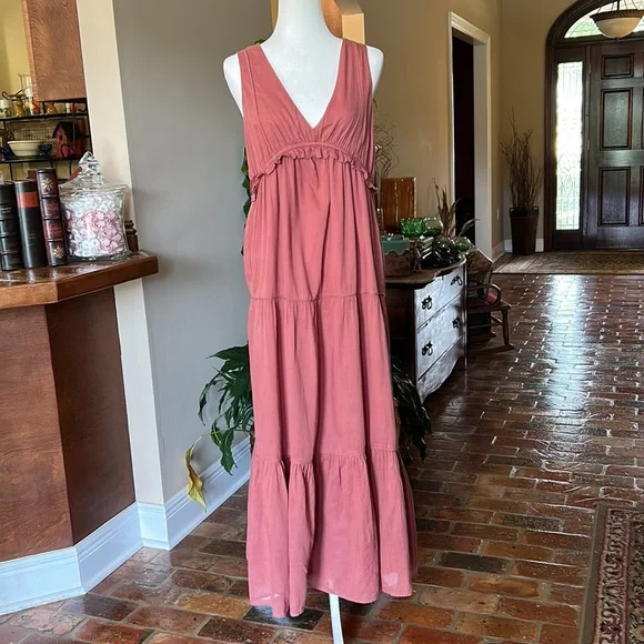 Rachel Zoe Boho V-neck Sleeveless Tiered Maxi Cotton Dress szS - Picture 6 of 13